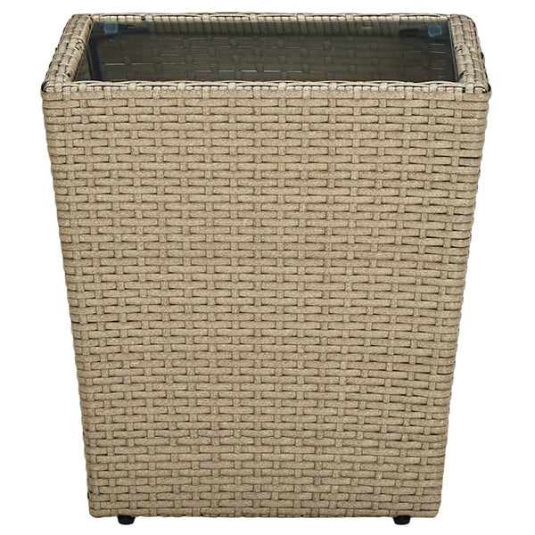 vidaXL Side Table Beige 41.5x41.5x44 cm Poly Rattan and Tempered Glass