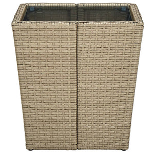 vidaXL Side Table Beige 41.5x41.5x44 cm Poly Rattan and Tempered Glass