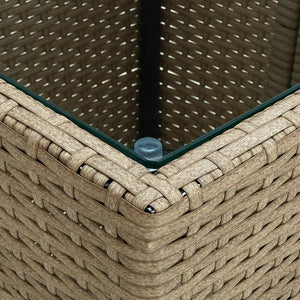 vidaXL Side Table Beige 41.5x41.5x44 cm Poly Rattan and Tempered Glass