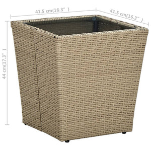vidaXL Side Table Beige 41.5x41.5x44 cm Poly Rattan and Tempered Glass