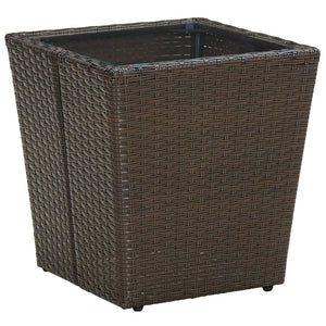 vidaXL Side Table Brown 41.5x41.5x44 cm Poly Rattan and Tempered Glass