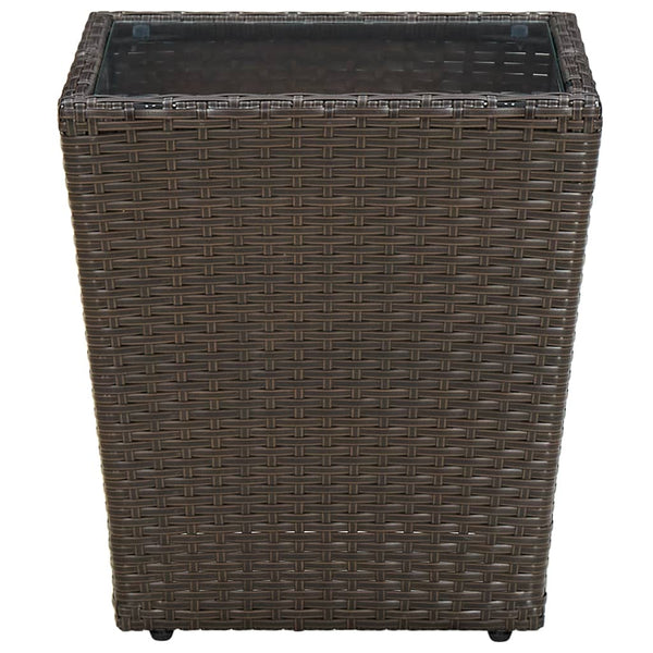 vidaXL Side Table Brown 41.5x41.5x44 cm Poly Rattan and Tempered Glass