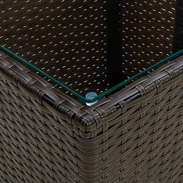 vidaXL Side Table Brown 41.5x41.5x44 cm Poly Rattan and Tempered Glass