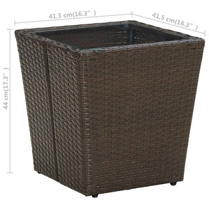 vidaXL Side Table Brown 41.5x41.5x44 cm Poly Rattan and Tempered Glass