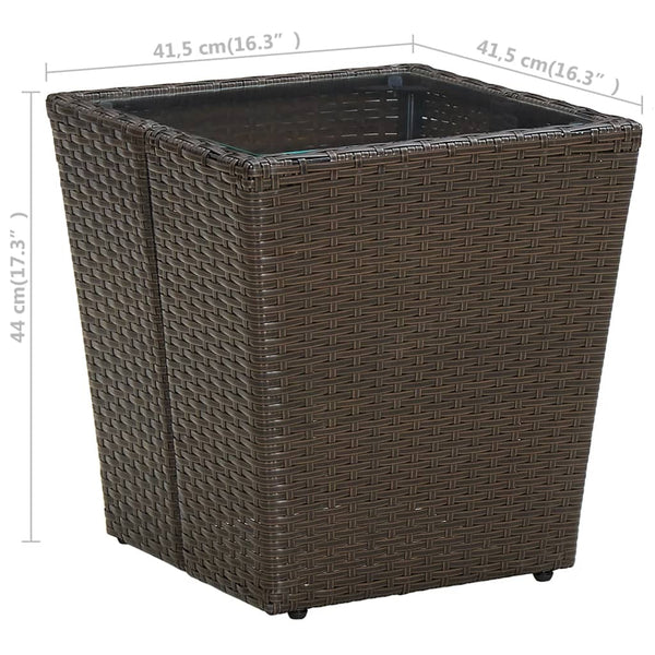 vidaXL Side Table Brown 41.5x41.5x44 cm Poly Rattan and Tempered Glass