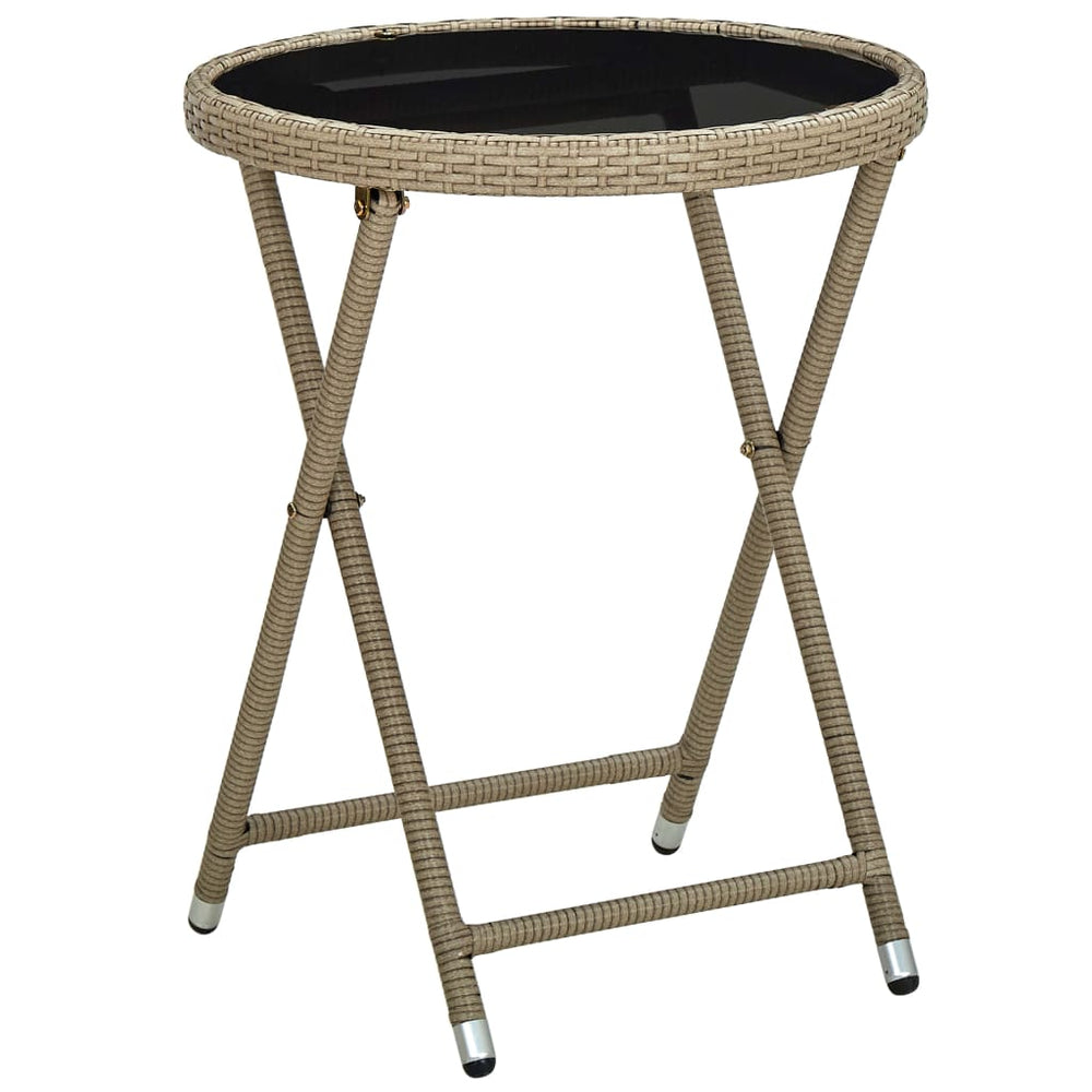 vidaXL Side Table Beige 60 cm Poly Rattan and Tempered Glass