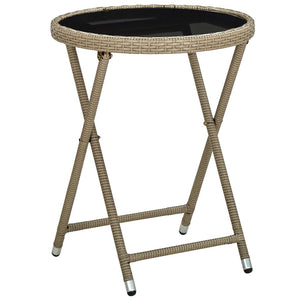vidaXL Side Table Beige 60 cm Poly Rattan and Tempered Glass