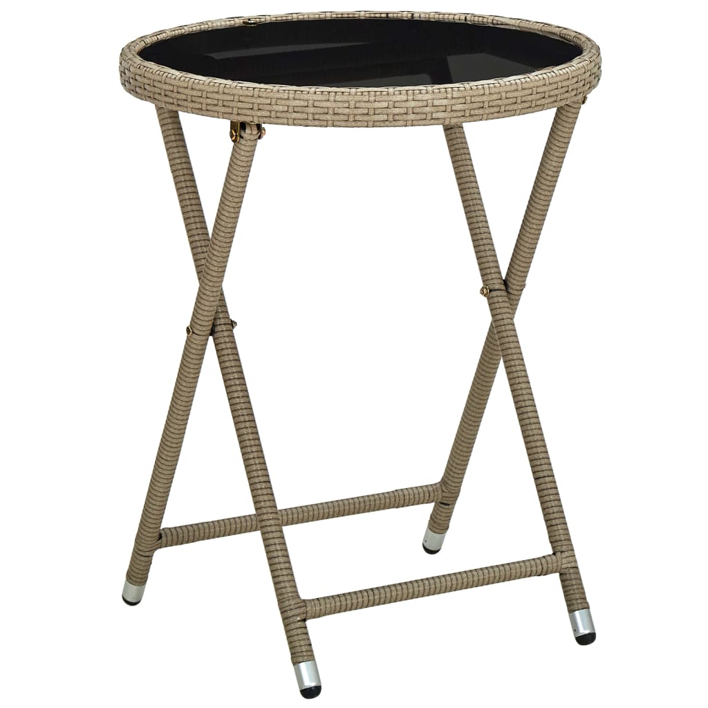 vidaXL Side Table Beige 60 cm Poly Rattan and Tempered Glass