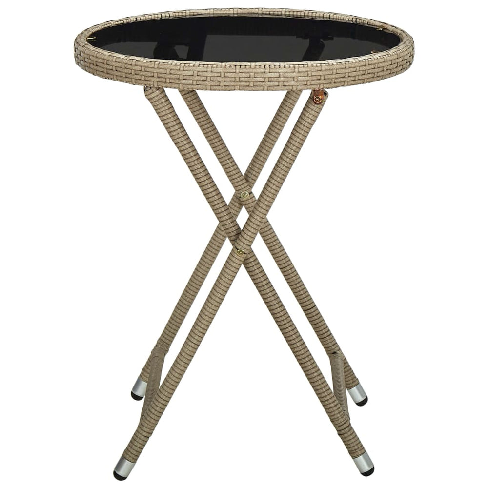 vidaXL Side Table Beige 60 cm Poly Rattan and Tempered Glass
