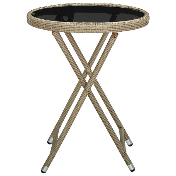 vidaXL Side Table Beige 60 cm Poly Rattan and Tempered Glass