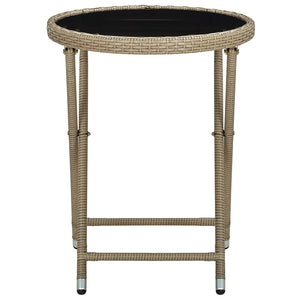 vidaXL Side Table Beige 60 cm Poly Rattan and Tempered Glass