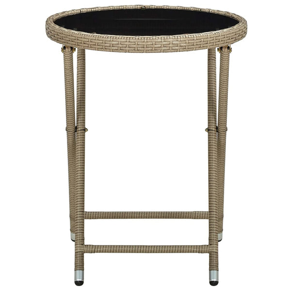vidaXL Side Table Beige 60 cm Poly Rattan and Tempered Glass