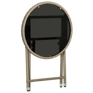 vidaXL Side Table Beige 60 cm Poly Rattan and Tempered Glass