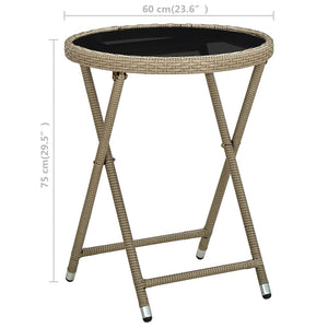 vidaXL Side Table Beige 60 cm Poly Rattan and Tempered Glass