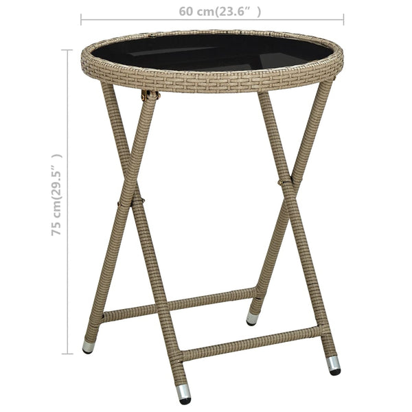 vidaXL Side Table Beige 60 cm Poly Rattan and Tempered Glass