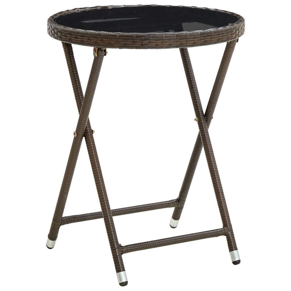 vidaXL Side Table Brown 60 cm Poly Rattan and Tempered Glass