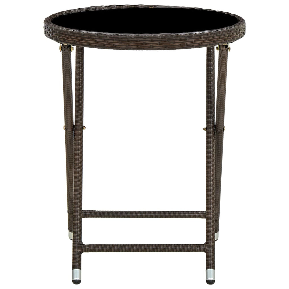 vidaXL Side Table Brown 60 cm Poly Rattan and Tempered Glass