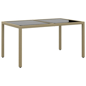 vidaXL Garden Table 150x90x75 cm Tempered Glass and Poly Rattan Beige