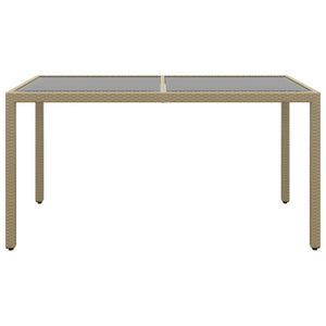 vidaXL Garden Table 150x90x75 cm Tempered Glass and Poly Rattan Beige