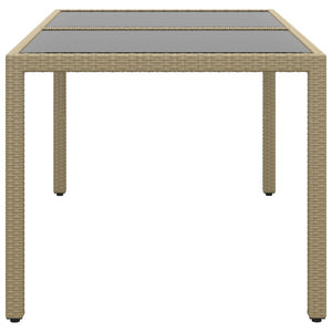 vidaXL Garden Table 150x90x75 cm Tempered Glass and Poly Rattan Beige