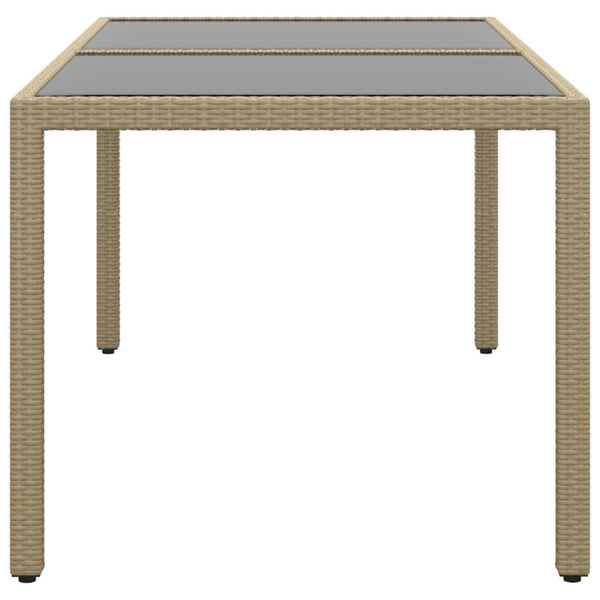 vidaXL Garden Table 150x90x75 cm Tempered Glass and Poly Rattan Beige