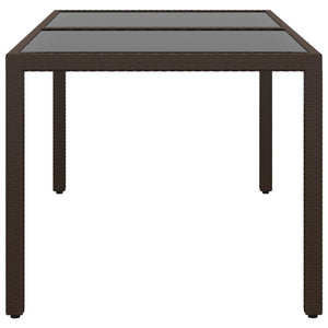 vidaXL Garden Table 150x90x75 cm Tempered Glass and Poly Rattan Brown