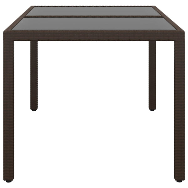 vidaXL Garden Table 150x90x75 cm Tempered Glass and Poly Rattan Brown
