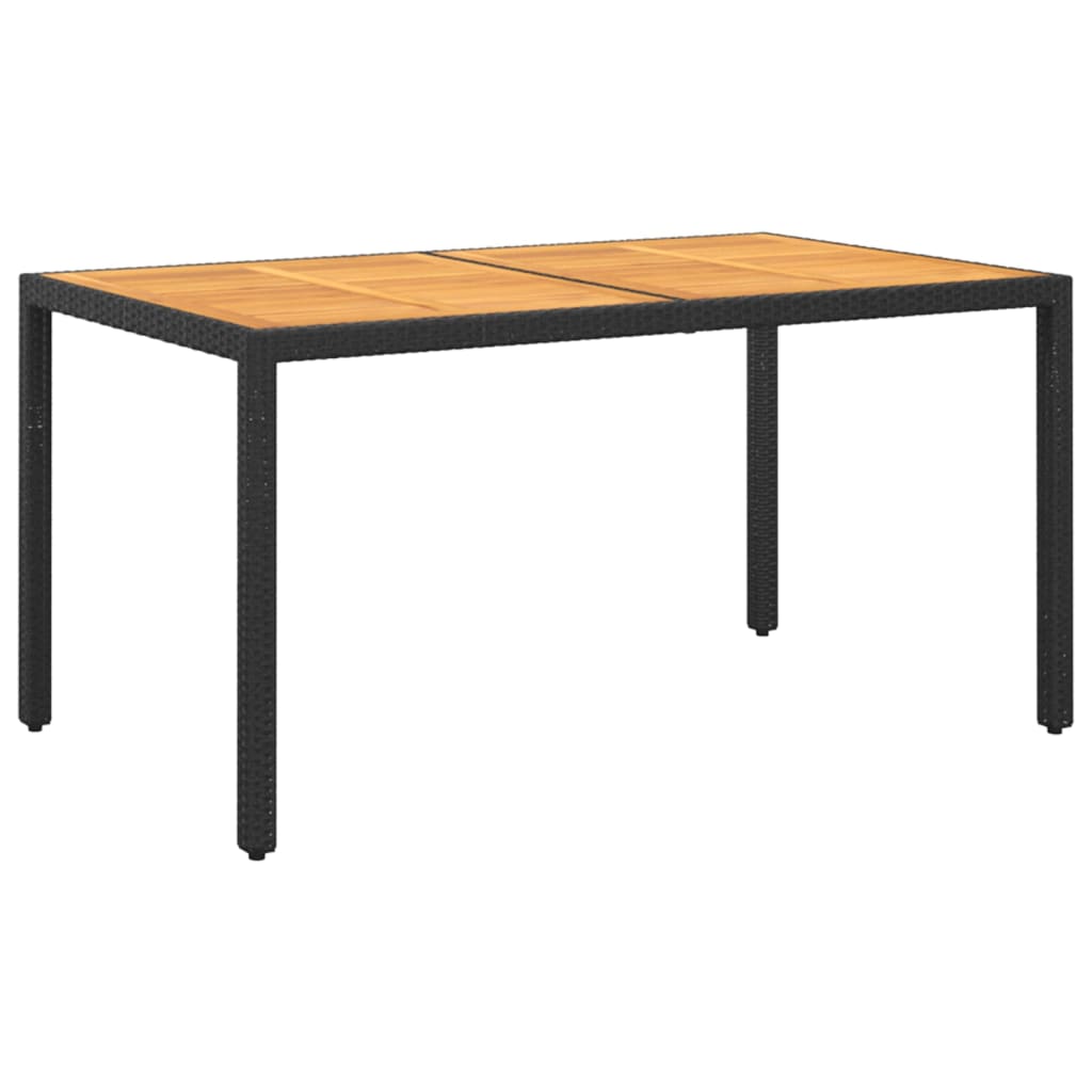 vidaXL Garden Table 150x90x75 cm Acacia Wood and Poly Rattan Black