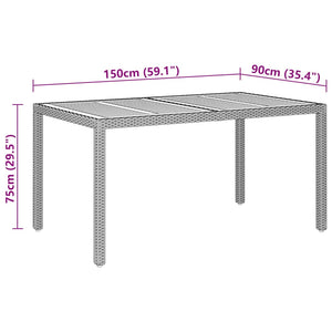 vidaXL Garden Table 150x90x75 cm Acacia Wood and Poly Rattan Black