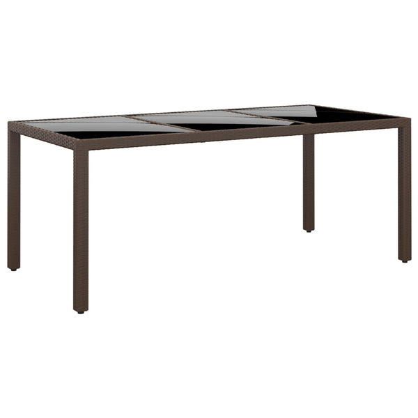 vidaXL Garden Table 190x90x75 cm Tempered Glass and Poly Rattan Brown