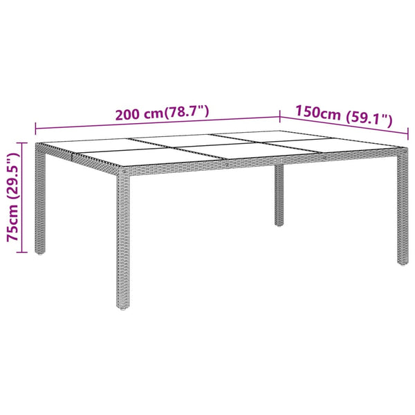 vidaXL Garden Table 200x150x75 cm Tempered Glass and Poly Rattan Grey
