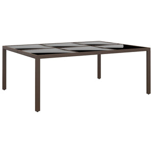 vidaXL Garden Dining Table with Glass Top Brown 200x150x75 cm Rattan