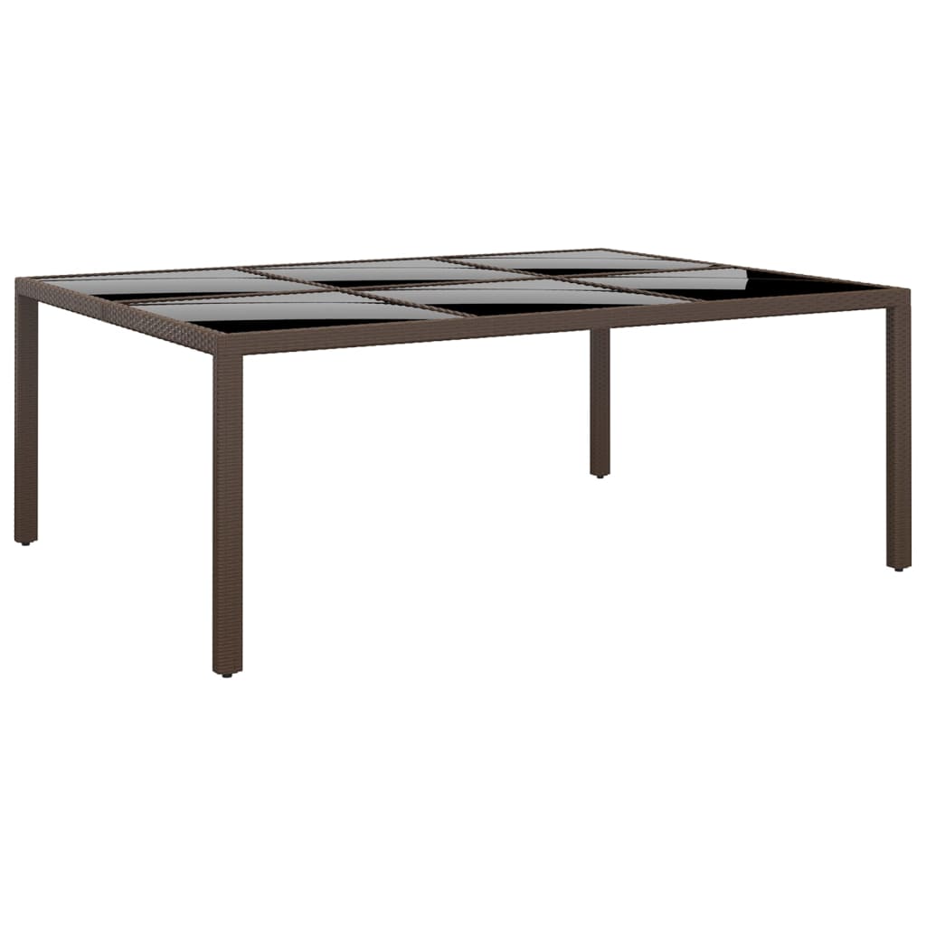 vidaXL Garden Dining Table with Glass Top Brown 200x150x75 cm Rattan