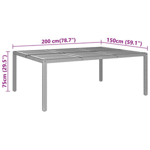 vidaXL Garden Table 200x150x75 cm Acacia Wood and Poly Rattan Grey