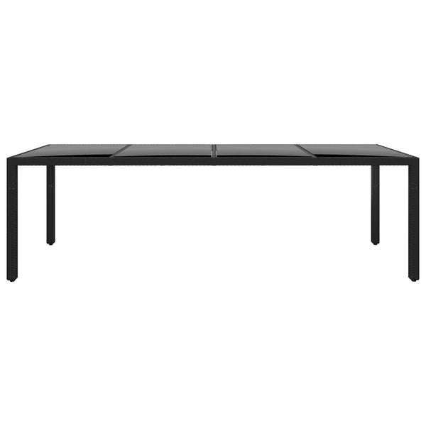 vidaXL Garden Table 250x100x75 cm Tempered Glass and Poly Rattan Black