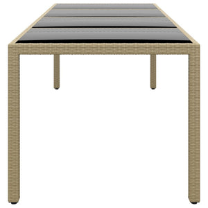 vidaXL Garden Table with Glass Top Beige Poly Rattan