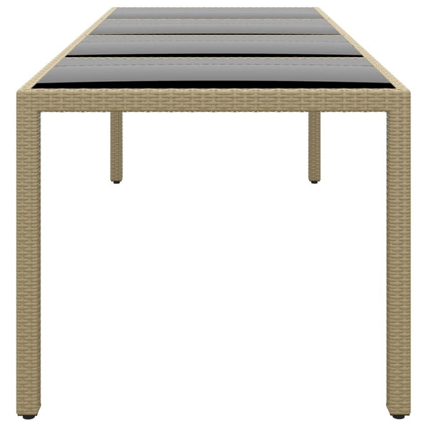vidaXL Garden Table with Glass Top Beige Poly Rattan