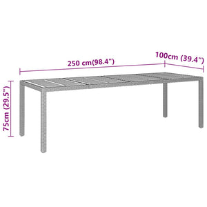 vidaXL Garden Table 250x100x75 cm Acacia Wood and Poly Rattan Black