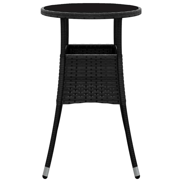 vidaXL Garden Table Ø60x75 cm Tempered Glass and Poly Rattan Black