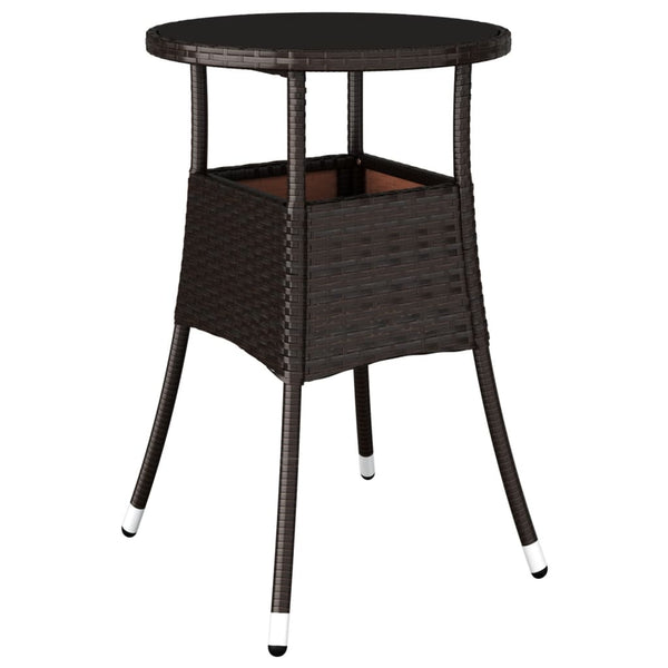 vidaXL Garden Table Ø60x75 cm Tempered Glass and Poly Rattan Brown