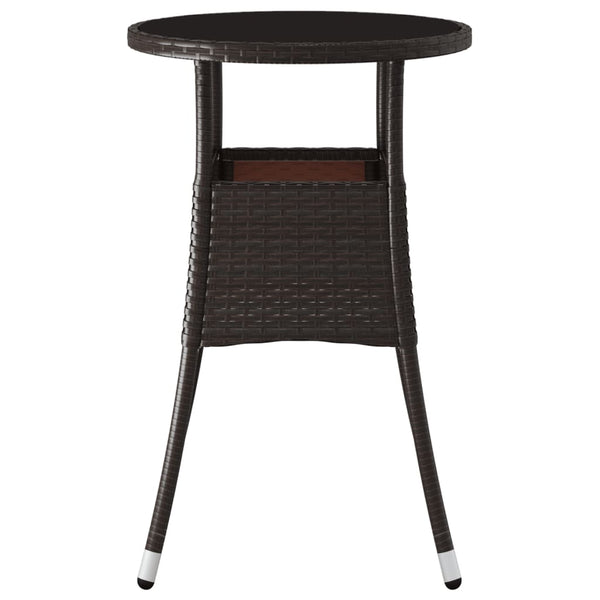 vidaXL Garden Table Ø60x75 cm Tempered Glass and Poly Rattan Brown