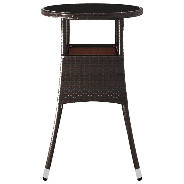 vidaXL Garden Table Ø60x75 cm Tempered Glass and Poly Rattan Brown