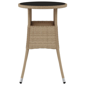 vidaXL Garden Table Ø60x75 cm Tempered Glass and Poly Rattan Beige