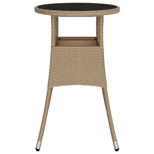 vidaXL Garden Table Ø60x75 cm Tempered Glass and Poly Rattan Beige