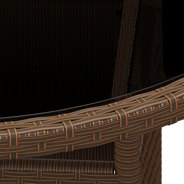 vidaXL Garden Table Ø80x75 cm Tempered Glass and Poly Rattan Brown