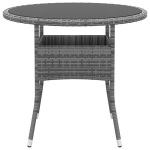 vidaXL Garden Table Ø80x75 cm Tempered Glass and Poly Rattan Grey