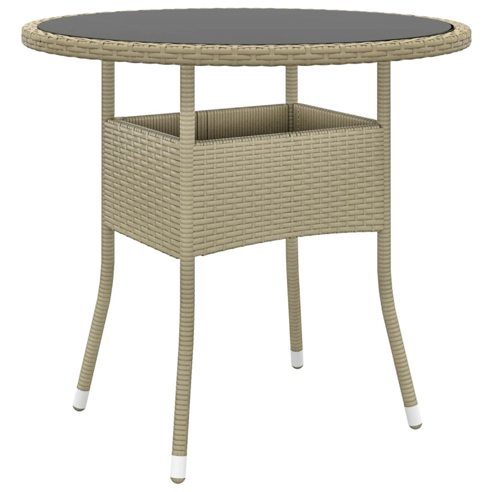 vidaXL Garden Dining Table Ø80x75 cm Tempered Glass and Poly Rattan Beige