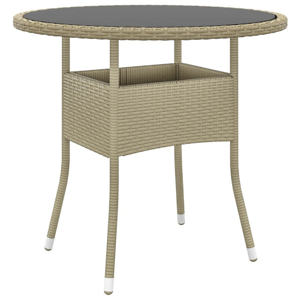 vidaXL Garden Dining Table Ø80x75 cm Tempered Glass and Poly Rattan Beige