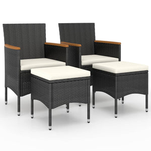 vidaXL 4-Piece Garden Chair and Stool Set Poly Rattan Black