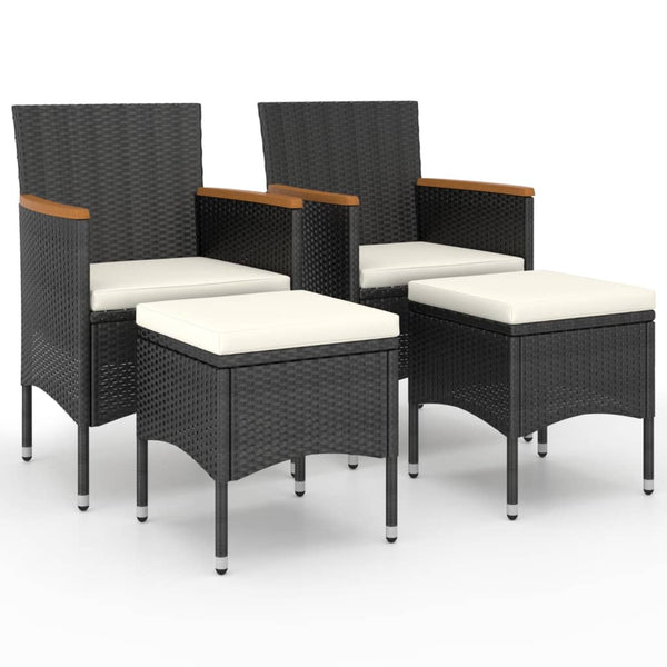 vidaXL 4-Piece Garden Chair and Stool Set Poly Rattan Black
